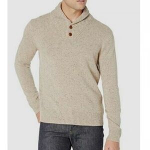 J. Crew Rugged Merino Wool Blend Shawl Collar Sweater Sz M Oatmeal Tan 2 Button